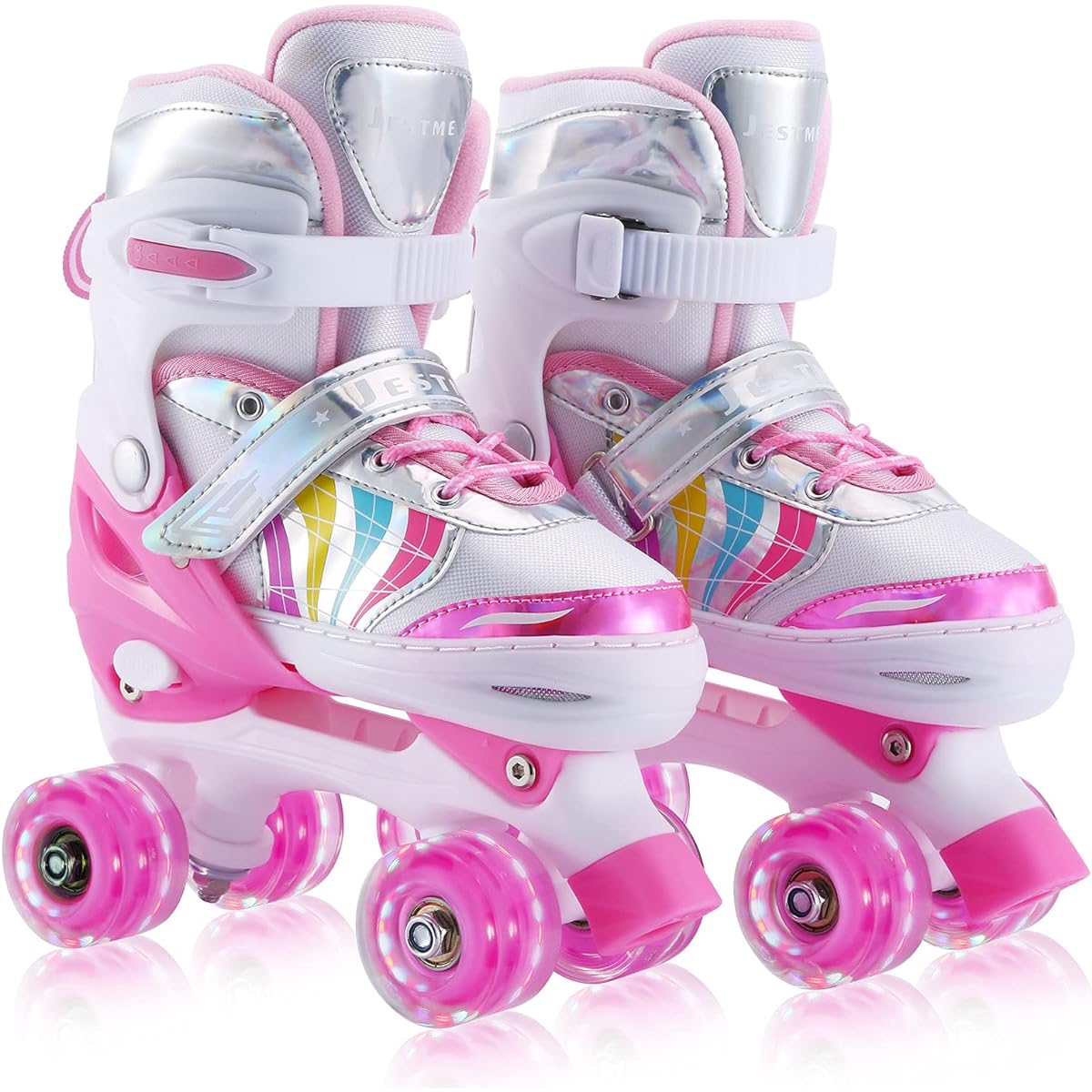 Kids Roller Skates Adjustable Girls Boys Toddler Youth Pink 4 Sizes Adjustable Light Up Roller Skates Size 11J Toddler to Size 7 Youth Ladies
