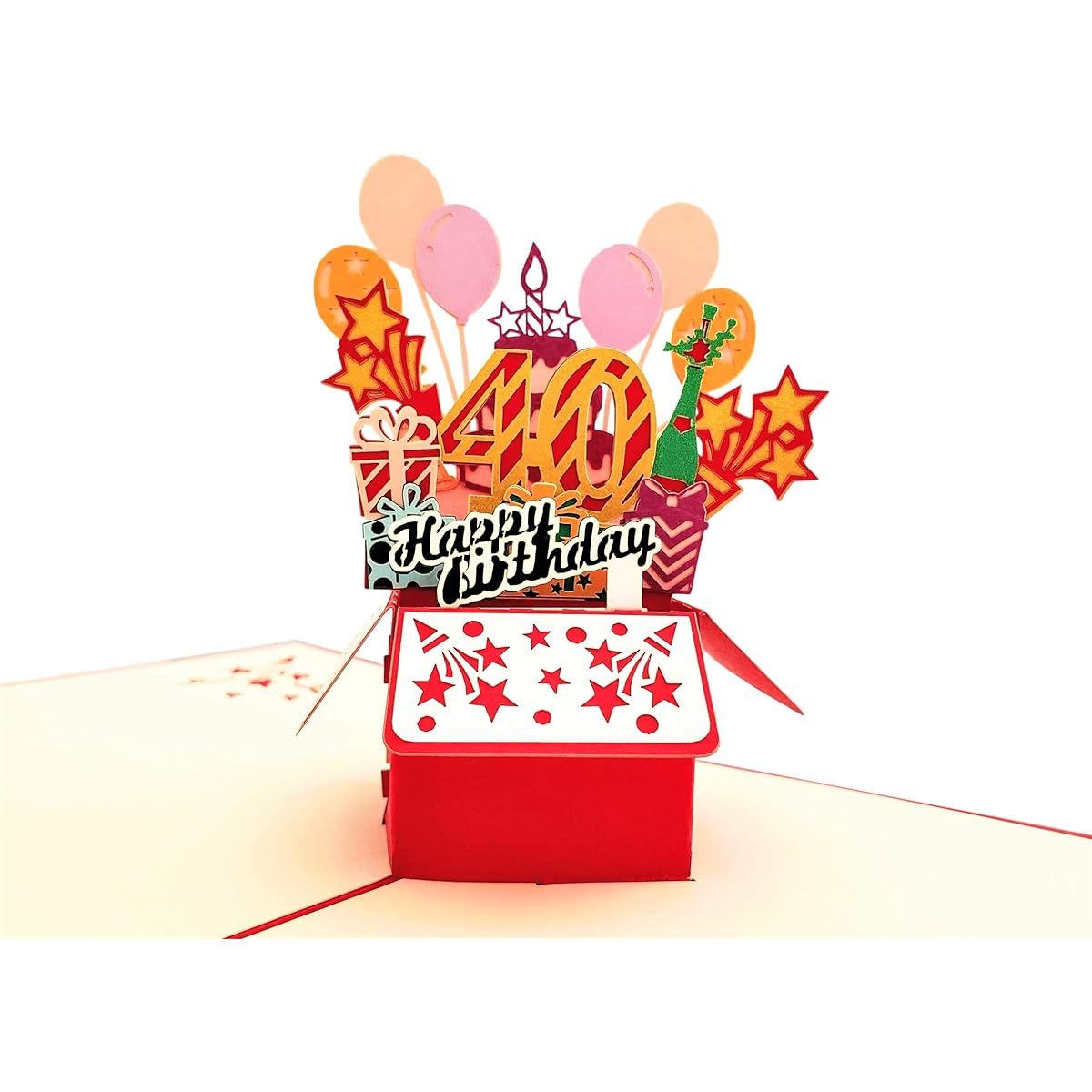 iGifts And Cards Happy 40th Red Birthday Party Box 3D Pop Up Greeting Cards – 4 Amazing Balloons Unique Celebration Feliz Camprearinhos Fun