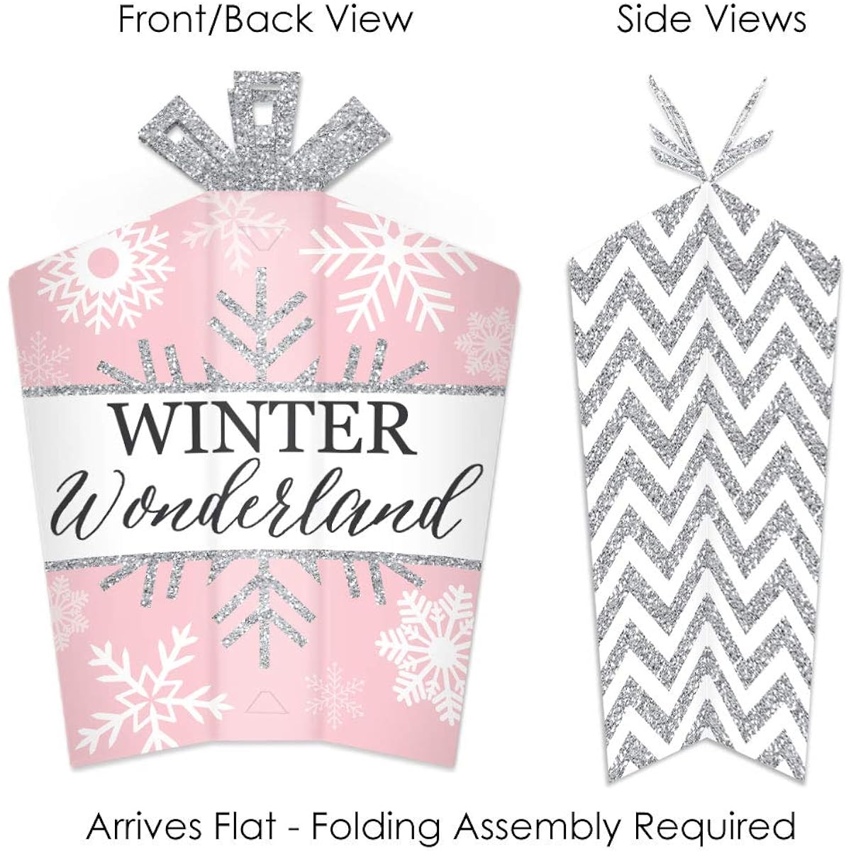 Big Dot of Happiness Pink Winter Wonderland - Table Decorations - Holiday Snowflake Birthday Party Baby Shower Foldable Flare Centerpieces - 10 Pieces