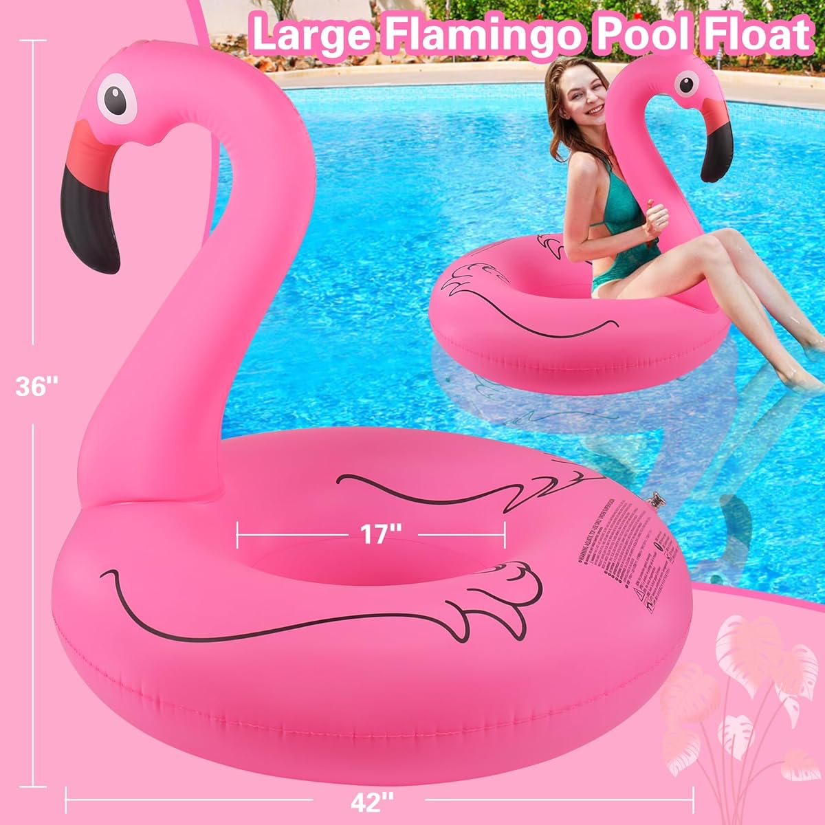 Sinbyuer Flamingo Inflatable Pool Float, Pool Tube Swim Ring, Pink Pool Float, 42 Inch Large Pool Float, Pool Inner Tube, Beach Float, Inflatable Float for Adults, Pool Raft, Lounger, Lake