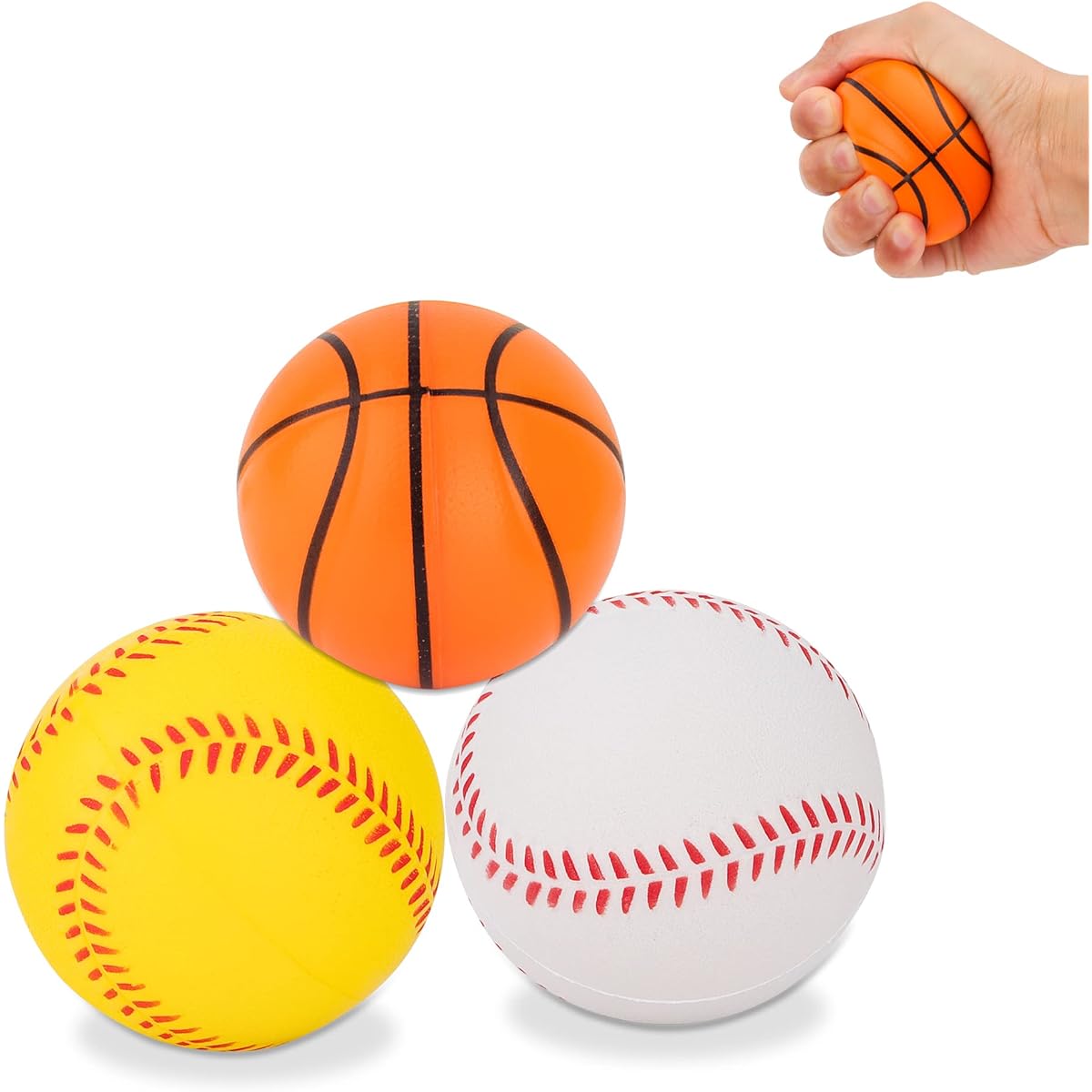 Nazano Mini Foam Sports Balls 3 Pack Mini Basketball Baseball for Kids Adults