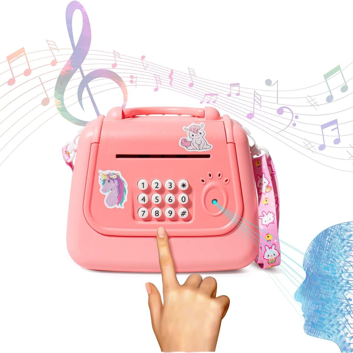 Unicorn Money Bank Wallet for Girls Fingerprint Password Code Lock with 50 Stickers Electronic Piggy Bank Cash Savings Box Money Box Toy Birthday Gift for 4 5 6 7 8 9 10 11 Year Old Girls