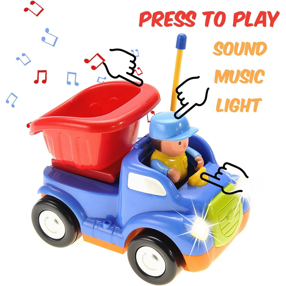 PowerTRC Cartoon Radio Remote Control Truck | RC Cute Construction Vehicle with Music & Lights for Toddlers (Blue)
