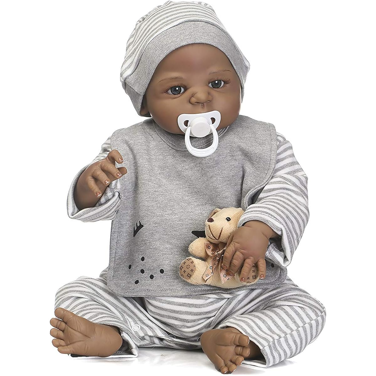Tatu African American Doll Boy Realistic Reborn Baby Doll Lifelike Black Doll Silicone Full Body 22 Inch Anatomically Correct Washable Toy Doll