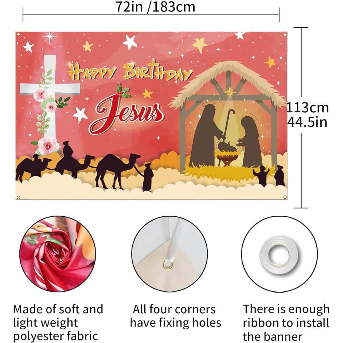 Meltelot Happy Birthday Jesus Backdrop Jesus Birthday Photo Backdrop Christmas Christmas Holiday Winter Merry Christmas Party Decorations Cake Table Party Wall Supplies (6x4ft)