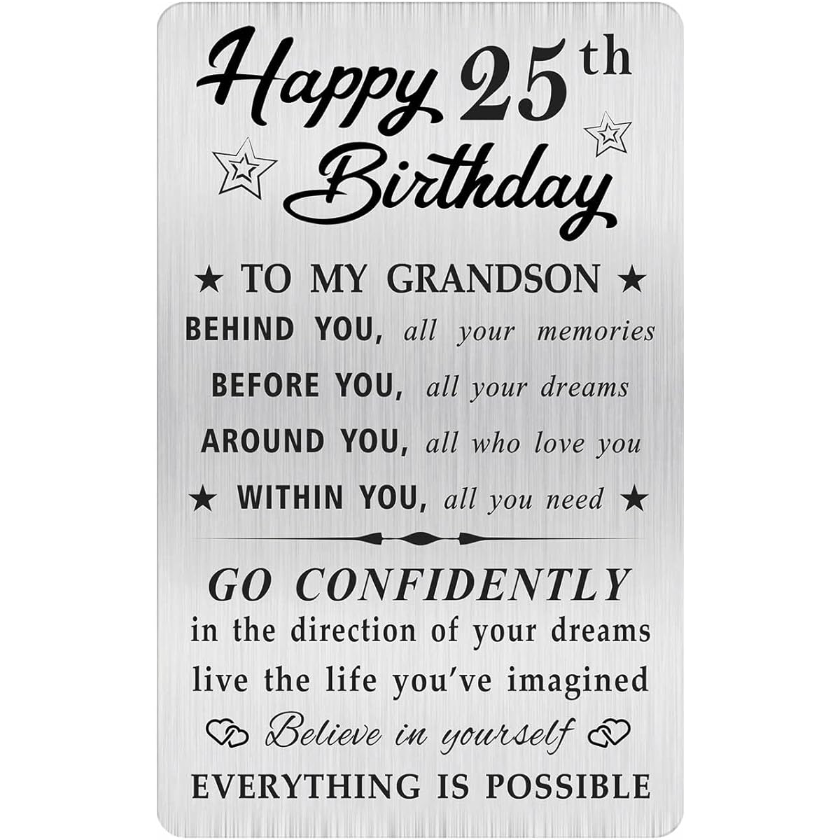MOQIYXL Grandson 25th Birthday Cards Happy 25 Birthday Grandson Gift Ideas, Small Engraved Wallet Cards