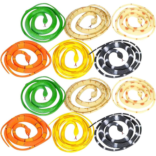 ArtCreativity Vinyl Snake Toys Set of 12 - Realistic Kids Snakes in Assorted Colors - Snake Prank Toys for Scary Gags - Unique Jungle Birthday Party Decoration - 36" Length