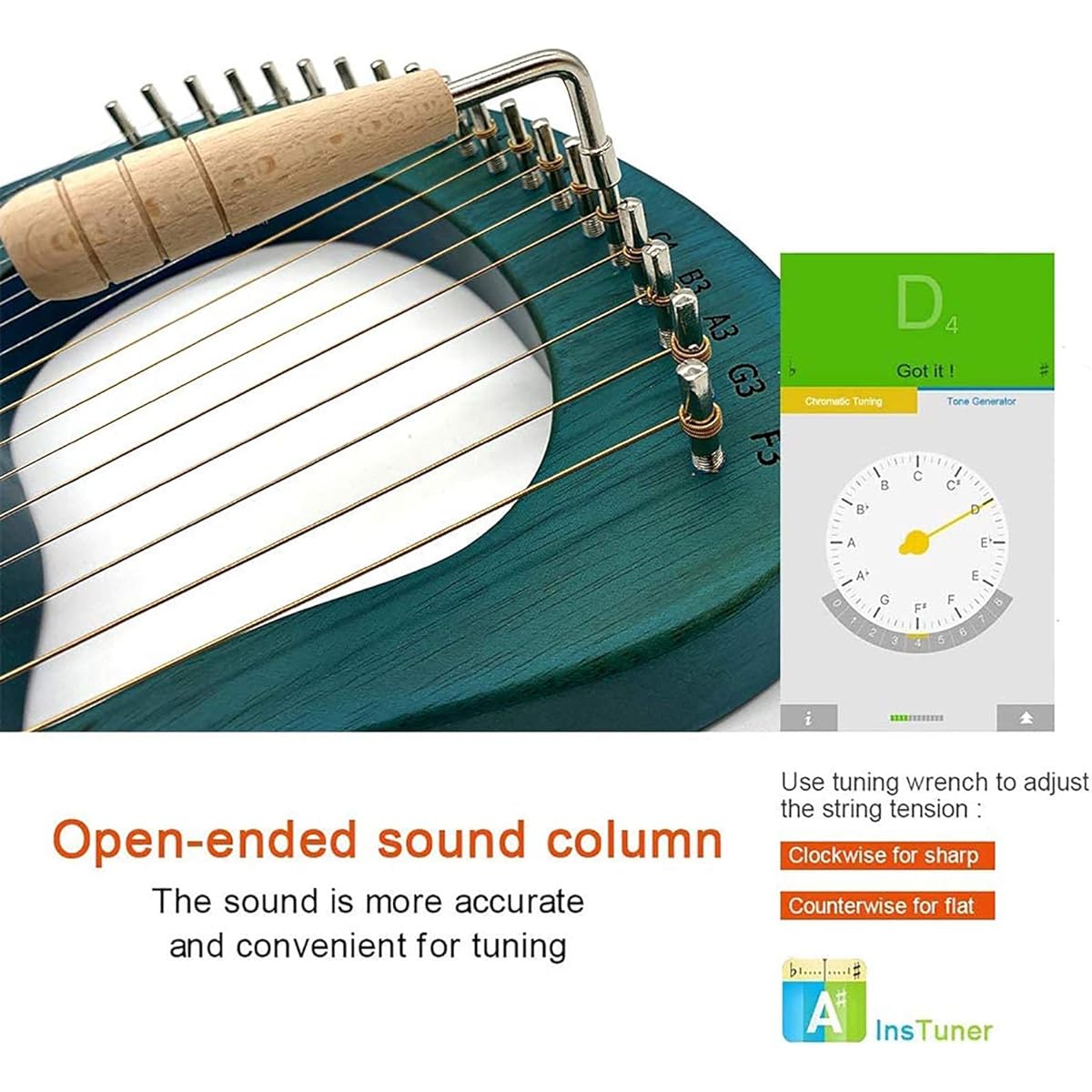 WowZza 24 String Lyre Harp Solid Wood Stringed Instrument with Carrying Case/Tuning Key/Spare Strings for Music Lovers, Beginners, Adults