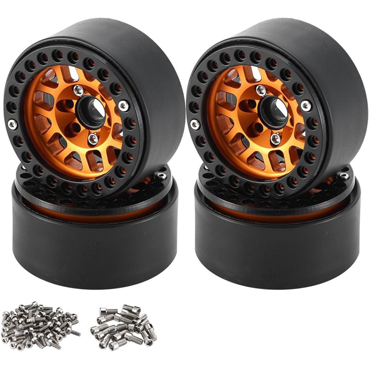 Nardamu 8pcs 1.9 Metal Beadlock Wheel Hub Rim for 1/10 RC Crawler Axial 10 90046 03007 4 Red D90, Orange