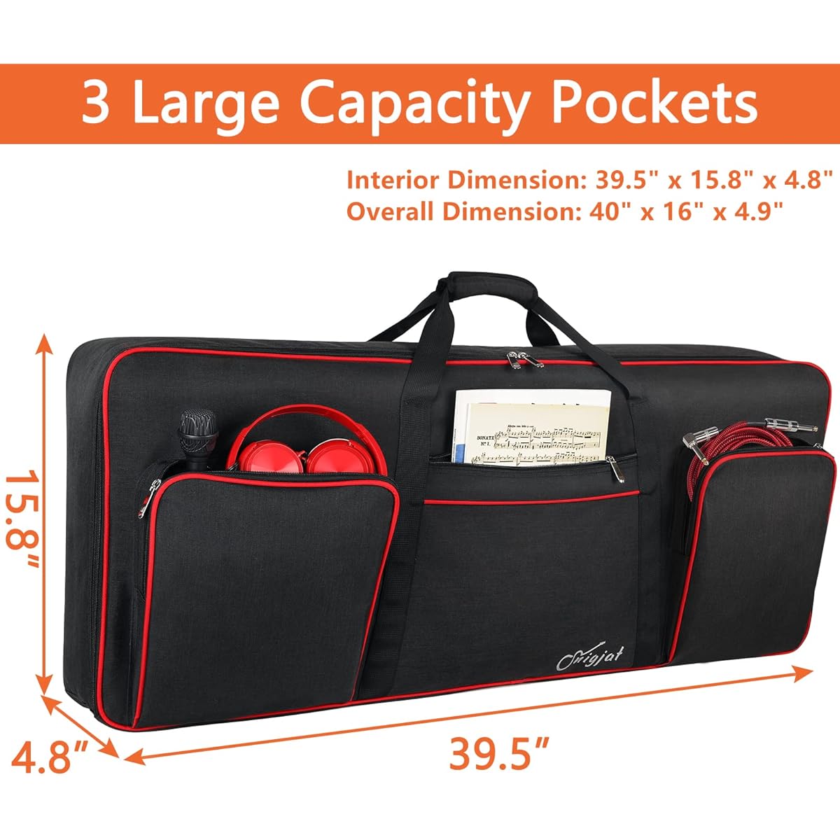 SNIGJAT 61 Key Keyboard Case Soft (Interior: 109.3 cmx15.7 cmx12.2 cm) Not Compatible with All Korgs, Waterproof Piano Case with Handle and Adjustable Shoulder Strap, Padded Keyboard Gig Bag with 3 Pockets