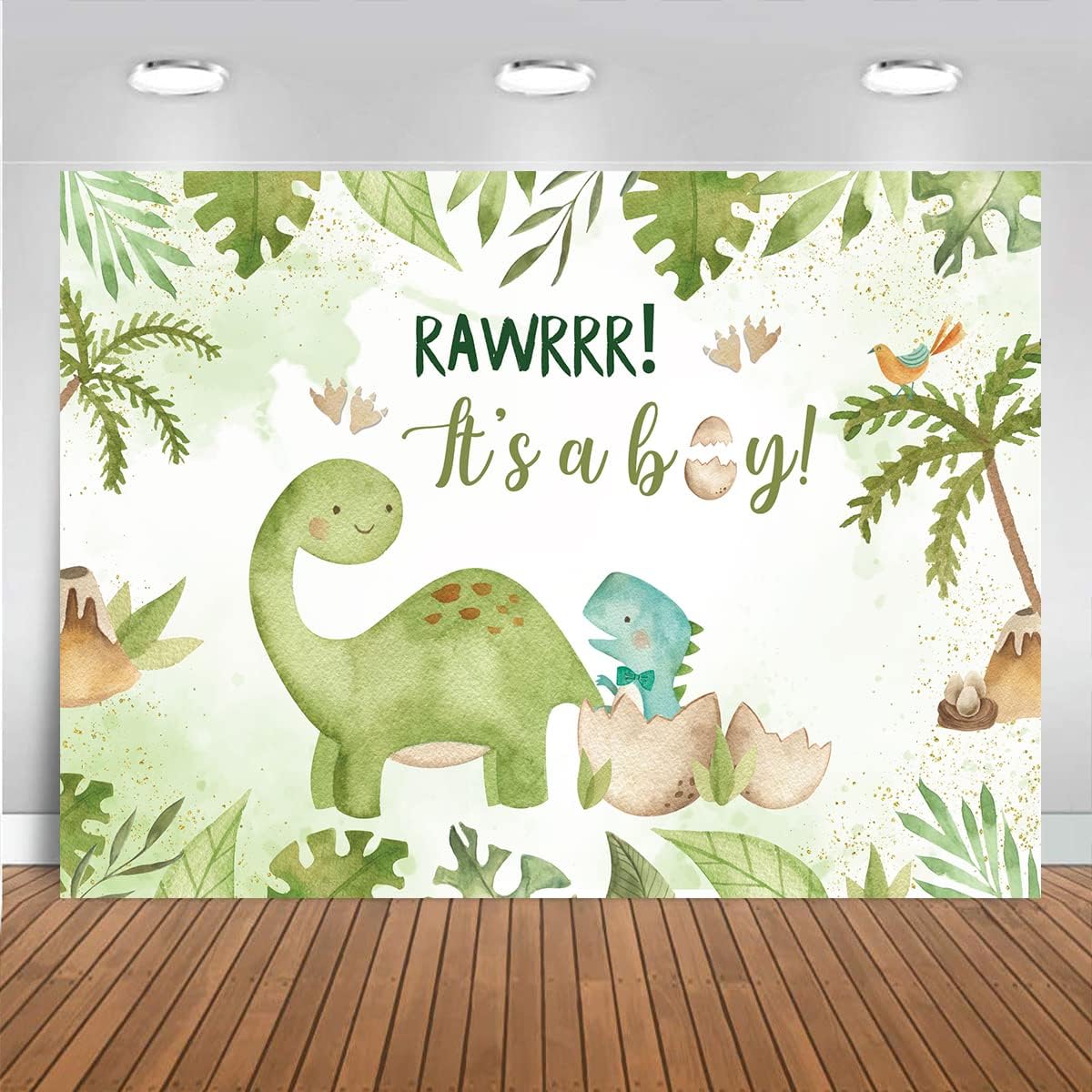 Hilioens 8x6ft Dinosaur Newborn Baby Shower Backdrop It's A Boy Newborn Green Leaves Dinosaur Eggs Party Decorations Banner Cartoon Dinosaur Supplies Background