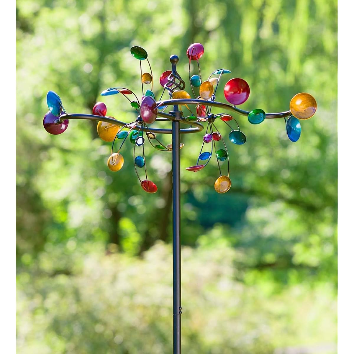 Outdoor Horizontal Cup Metal Garden Wind Spinner 28W x 25D x 75H