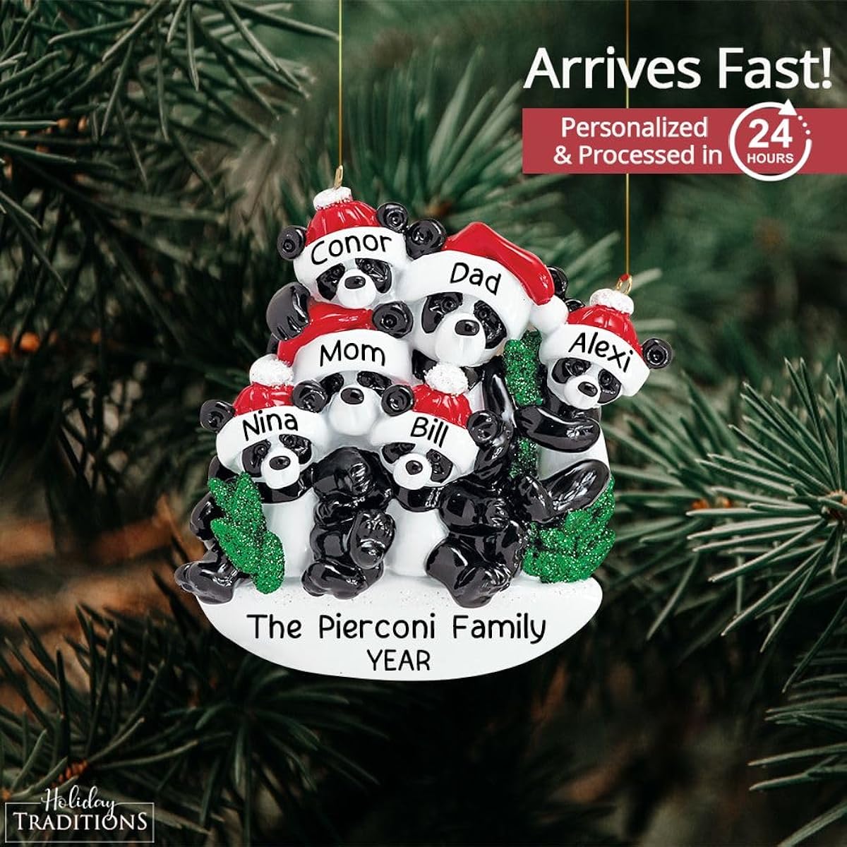 Polyresin Panda Family Ornaments – Unique Family Christmas Ornaments 2021 – Great Gifts for Mom, Dad, Grandpa – Durable Family Decorations (6 Families)