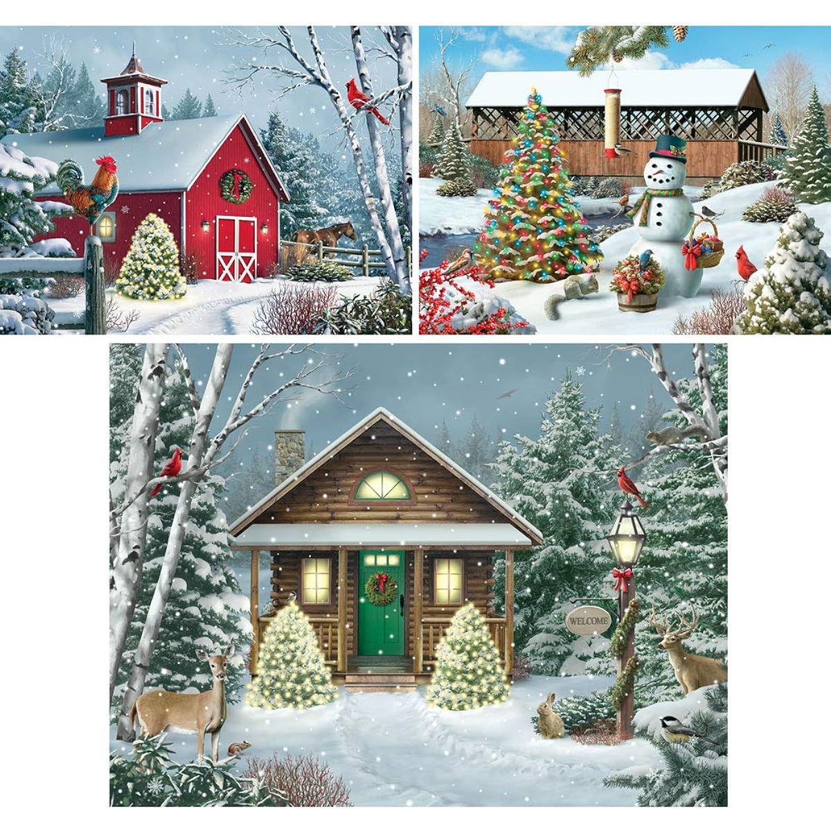 Bits and Pieces 300 Piece Jigsaw Puzzle for Adults - Winter Barn II Country Christmas Christmas Cabin 300 Piece Holiday Snow Snowman Jigsaw Artist: Alan Giana