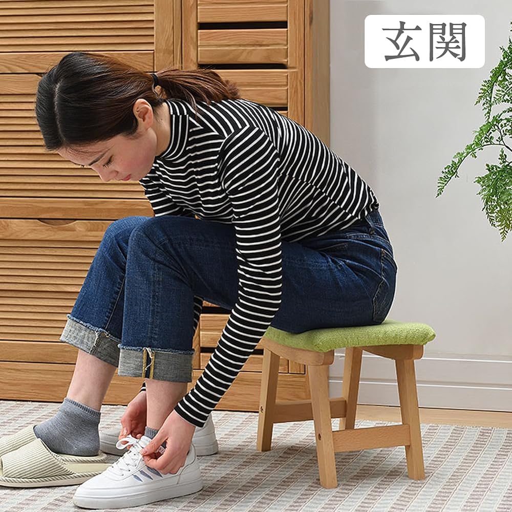 Erinotto Ottoman Footrest Stool Wooden Natural Wood Stepstool Shoe Changing Low Stool Scandinavian High Elasticity Cushion Living Room Entrance Seat Hallway Outdoor Garden Terrace Natural Finished Product Stylish Width 38.5*Depth 24.5*Height 29cm (Natura