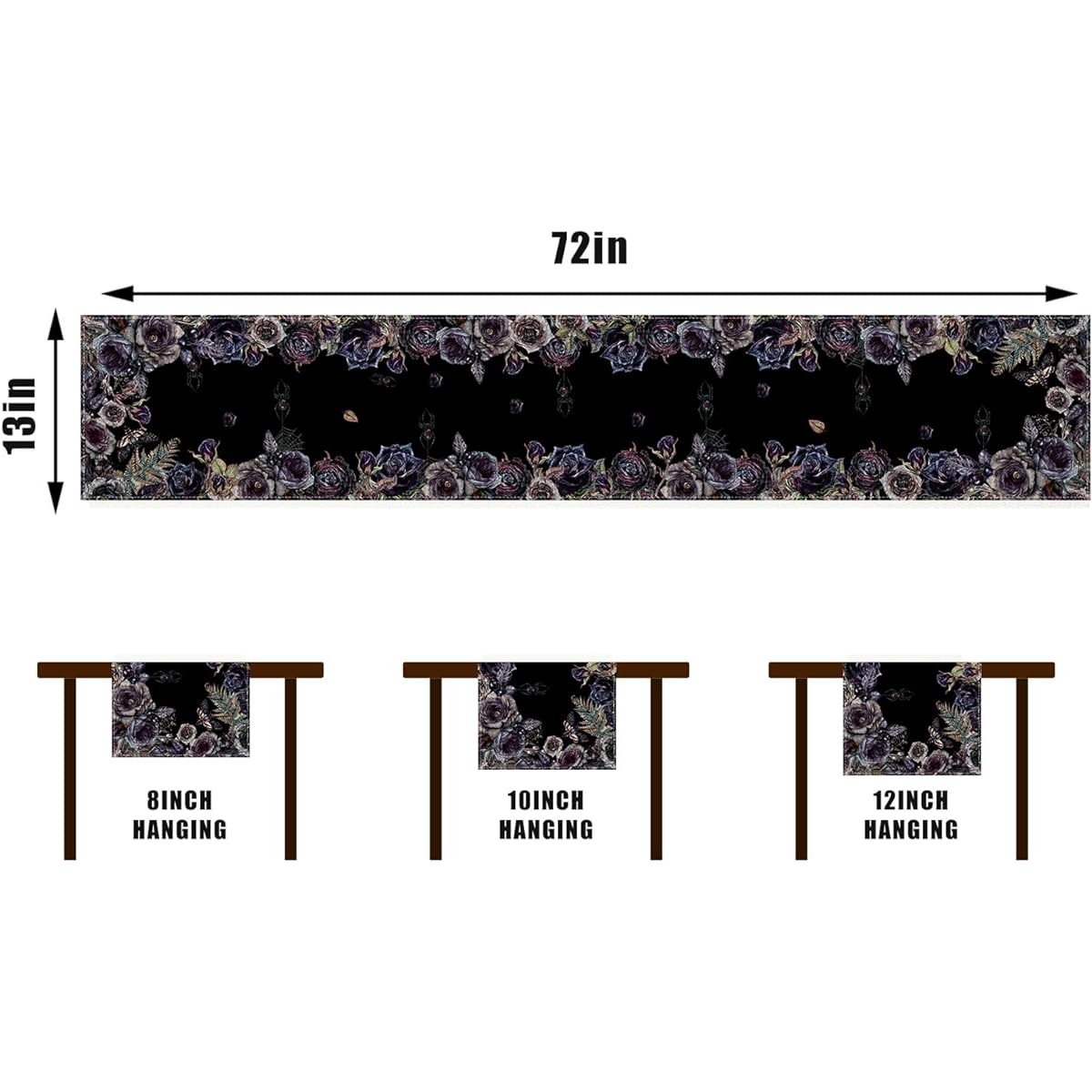Rvsticty Linen Halloween Table Runner Halloween Gothic Skull Tablecloth Day of the Dead Rose Skull Decor Halloween Decoration for Home Kitchen Table 13x72 Inch