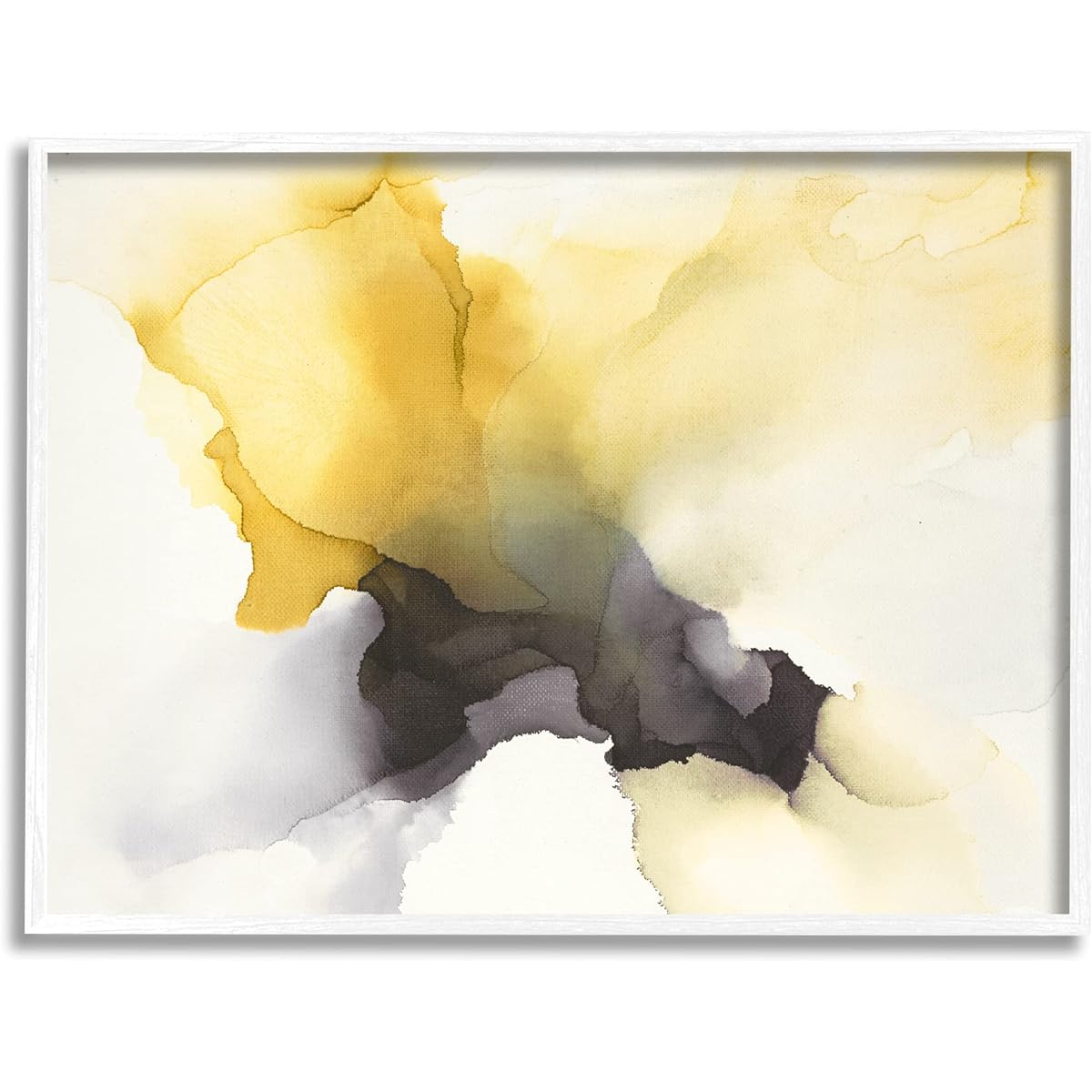Stupell Industries Futuristic Yellow Cloud Abstract Painting Fluid Shape Distortion Designed by Kippi Leonard White Framed Wall Art