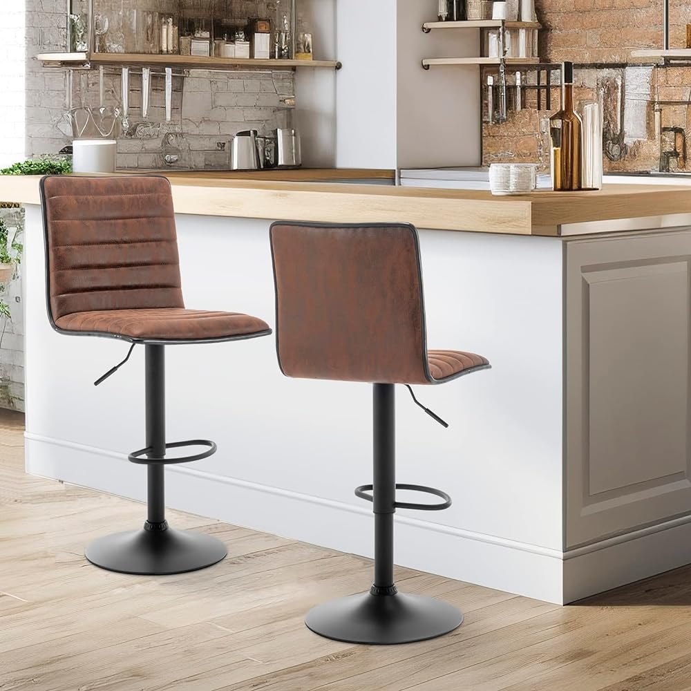 Danketuhl Counter Chair Liftable High Stool Swivel Vintage Bar Chair with Backrest for Kitchen Counter, Restaurant, Wine Bar, etc. Coffee Brown 1 Chair