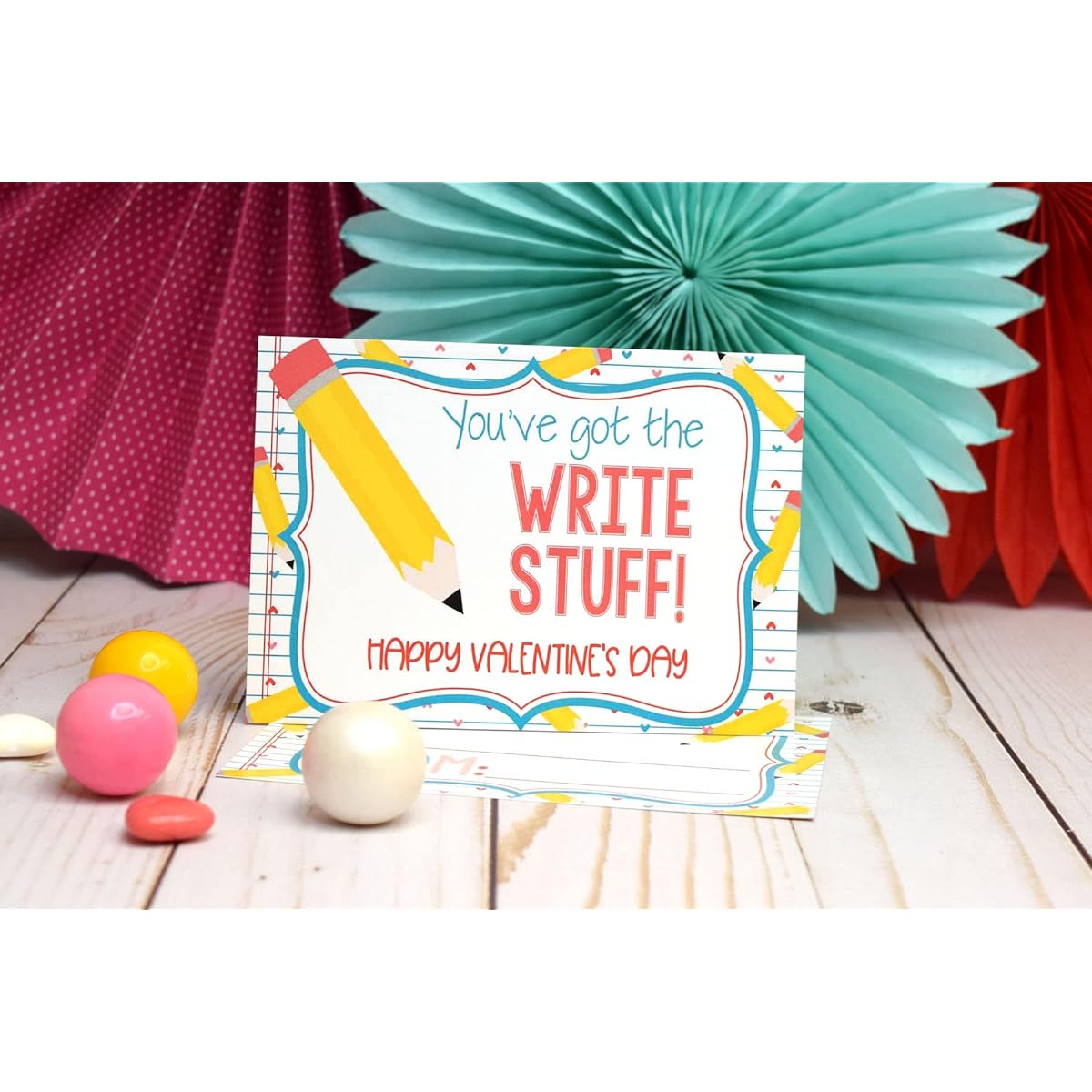 AmandaCreation You've Got The Right Stuff Pencil & Drawing Themed Valentine's Day Cards, Gifts for Friends and Classmates, 30 3.5" x 5" Fill-in Cards, No Envelopes