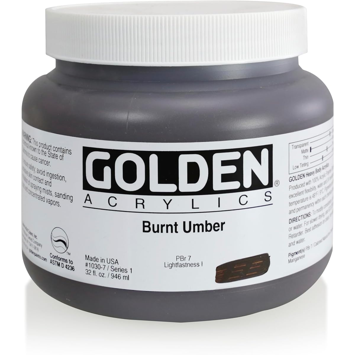 Golden Thick Chunk Acrylic Paint 32 oz Jar Brown 0001030-7