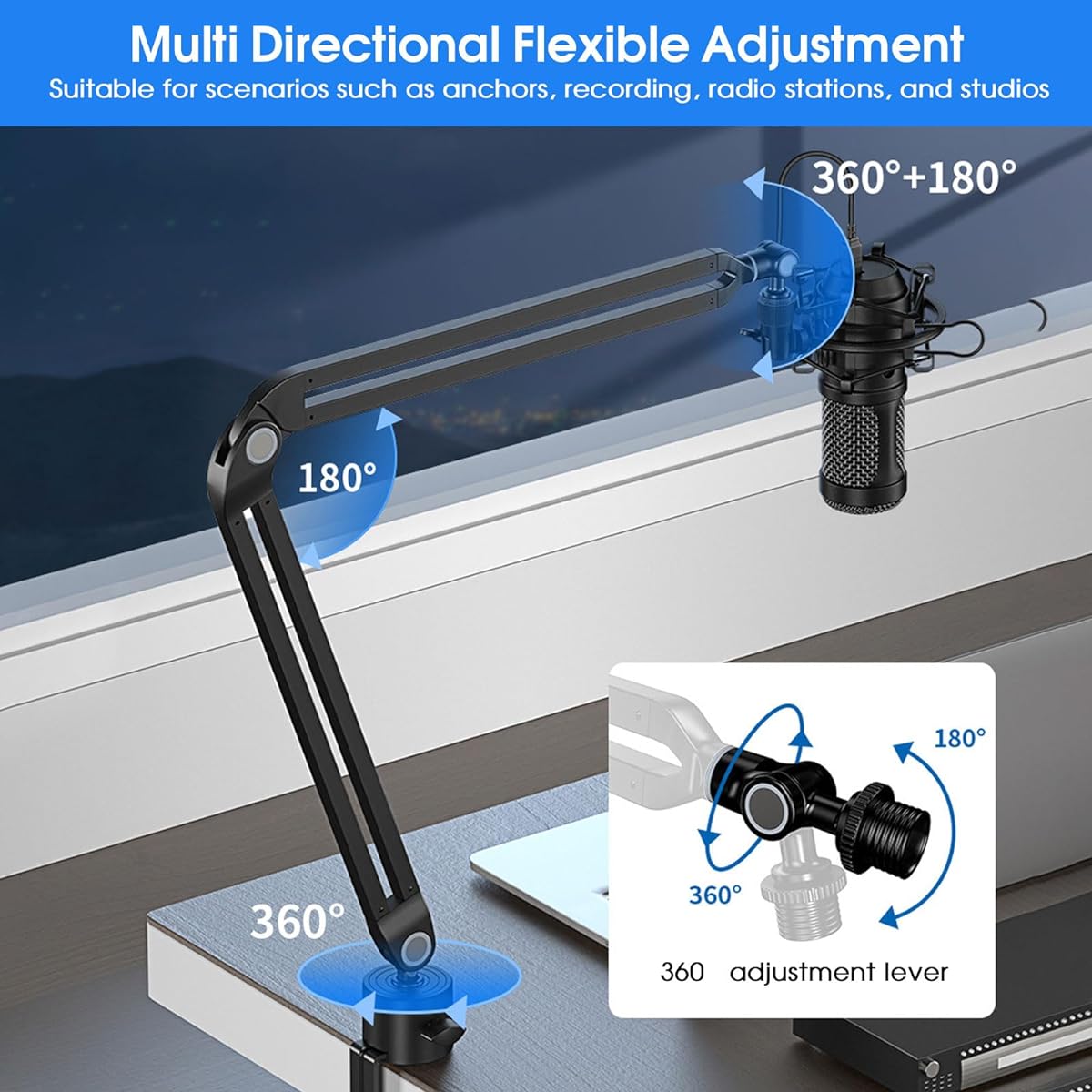 FULPMUTY Gaming Live Streaming Microphone Stand with Adjustable Arm - Perfect for Video, Gaming, Conferences, Broadcast, and Studio (Mic Boom Arm)