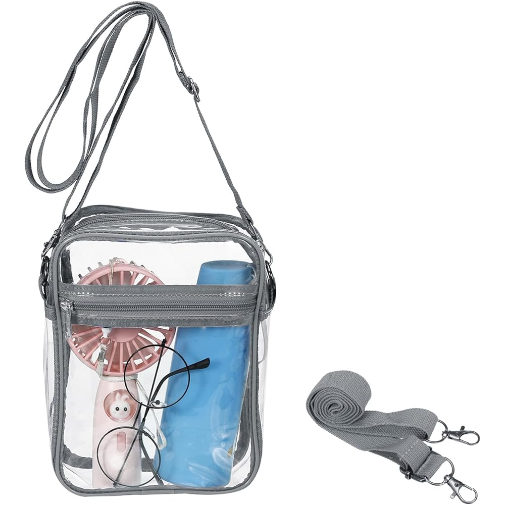 PATIKIL 9" x 7" Clear Crossbody Bag with Shoulder Strap Stadium Approved PVC Transparent Purse Bag for Sports Events Concerts Festivals Gray