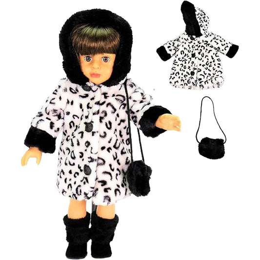 American Fashion World Black & White Coat with Purse Outfit for 18" Doll