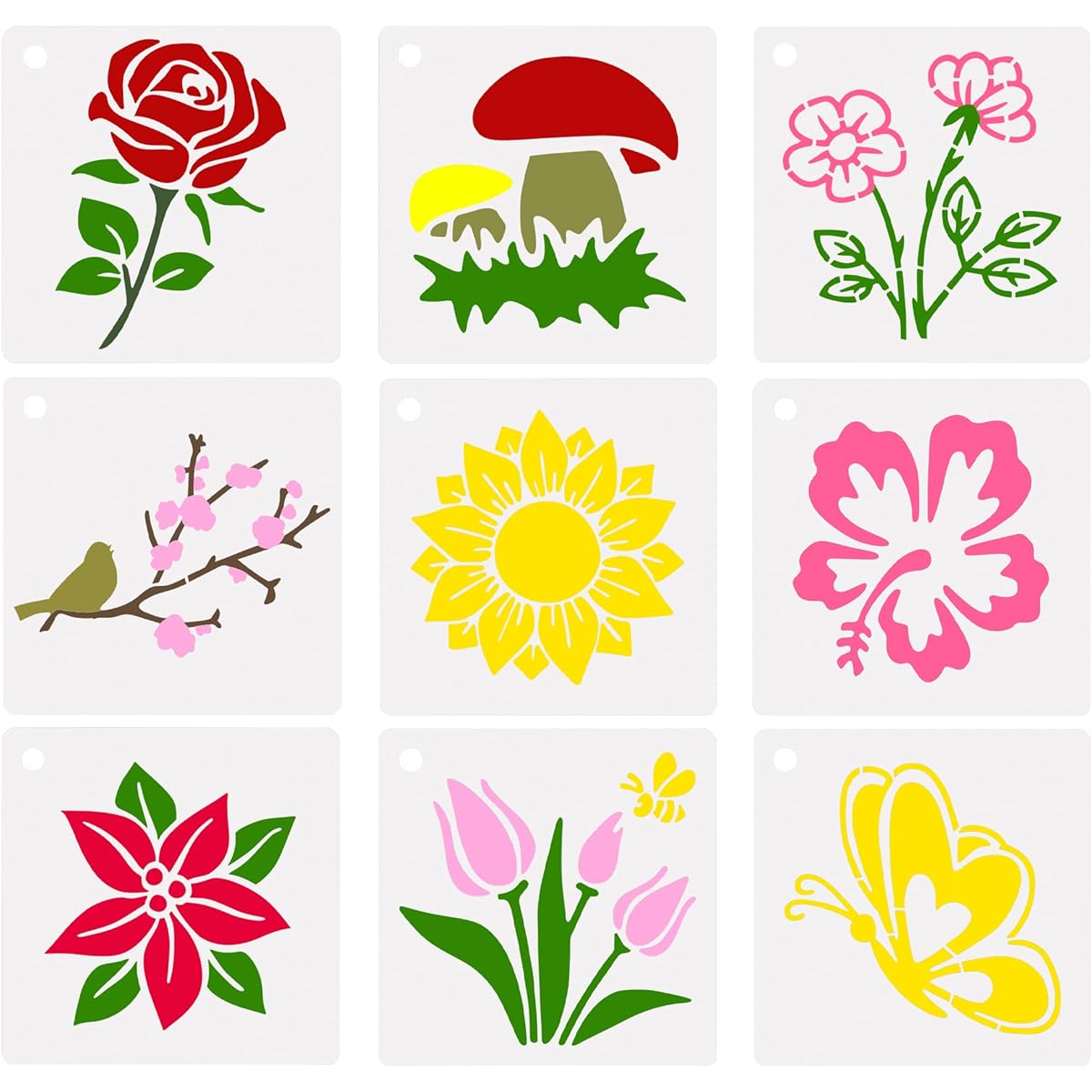 Cyodoos 60 Pieces Flower Plant Stencils for Painting, Reusable Stencils Wall Stencils DIY Craft Templates Painting Stencils for Wood Wall Home Decoration