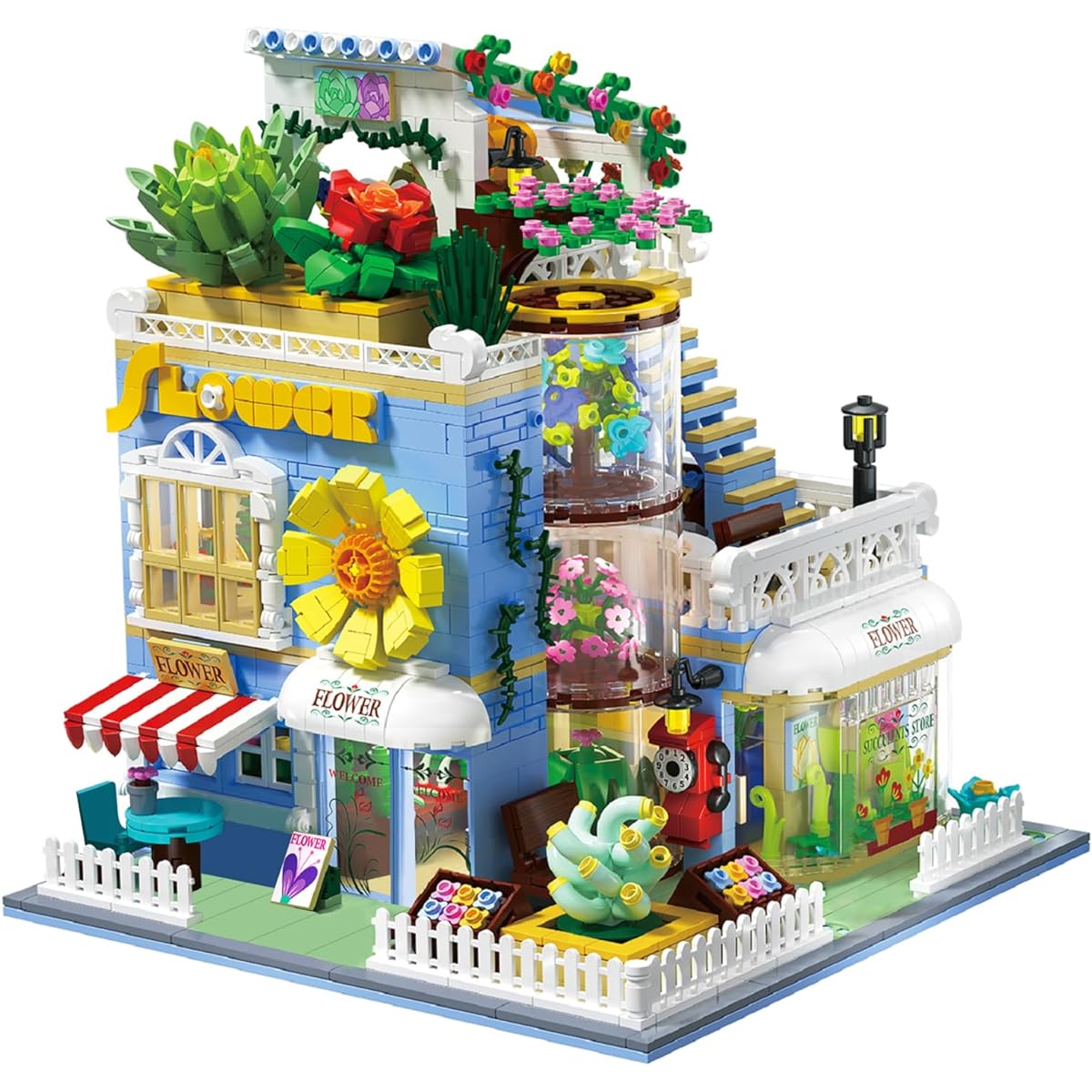 isun Block Set Building Assembly Flower Florist House Model Assembly 3D Puzzle Toy Miniature House Mini Size Brick Brick For Adults Children Boys Girls 8 Years Old + Christmas School Entrance Celebration Children's Day Birthday Present Gift Gift 2091 PCS