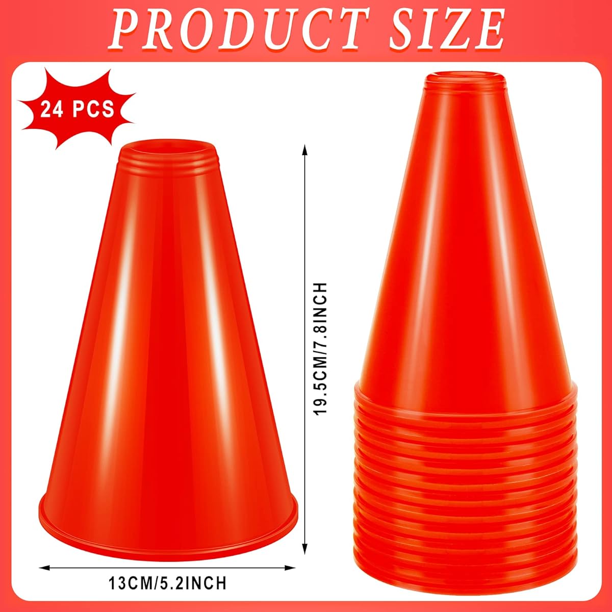 24 Pieces Red Cheer Megaphone Party Favors Sports Cheer Party Noise Maker Toy Plastic Megaphone for Party Sports Match Game Outdoor Activities