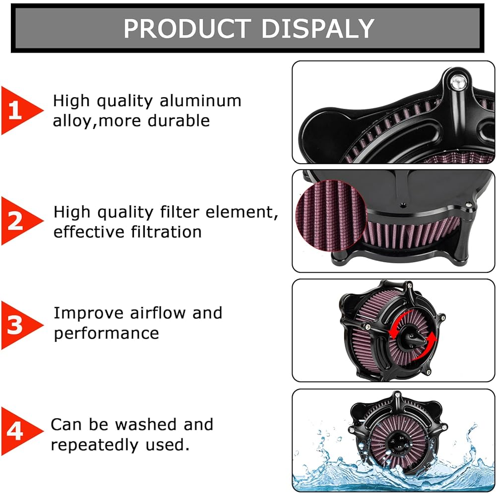 PSLER Motorcycle Turbine Air Filter Cleaner Intake Filter Touring for FLHR Road King FLHX Street Glide FLTR 2008-2016 FLS Softail Slim 2016-2017 (Red)