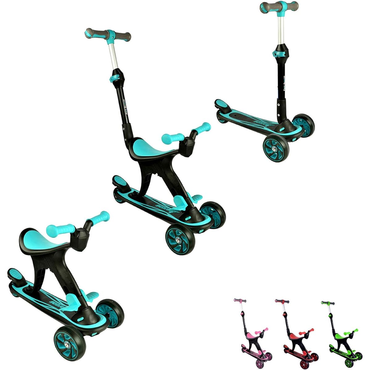 Forc Kick Scooter, Toddler Scooter, 3 in 1 Scooter for Kids, Height Adjustable, Extra Wide Deck and Back Wheel Brake, Kids Scooter & Toddler Scooter, Ages 3-9, Boys & Girls