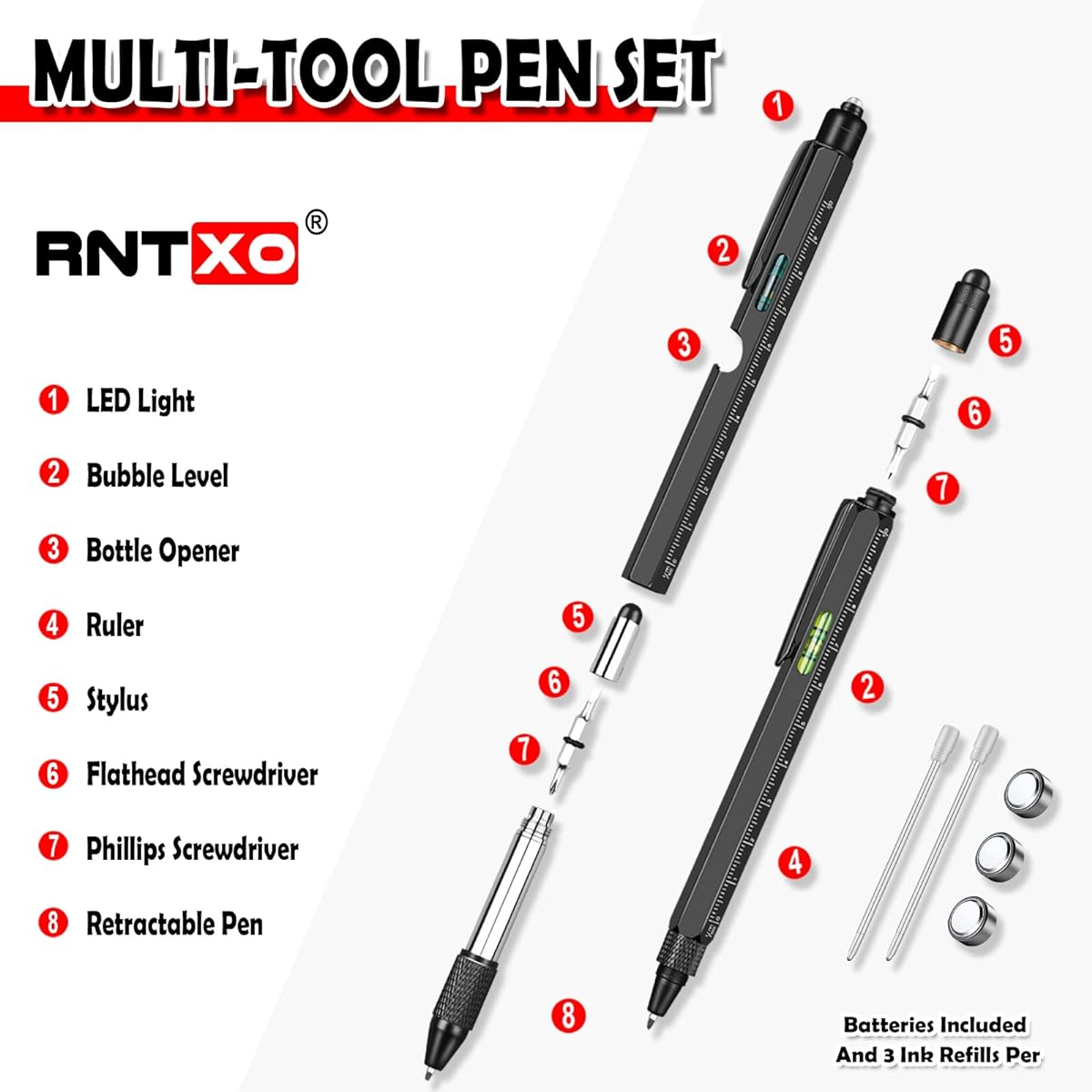 Gifts from Daughter to Son to Dad Kids Wife Multi Tool Pen Set of 2 Gift Ideas for Men Father's Day Birthday Christmas Stocking Stuffer Cool Gadgets for Men Dad Husband Boyfriend