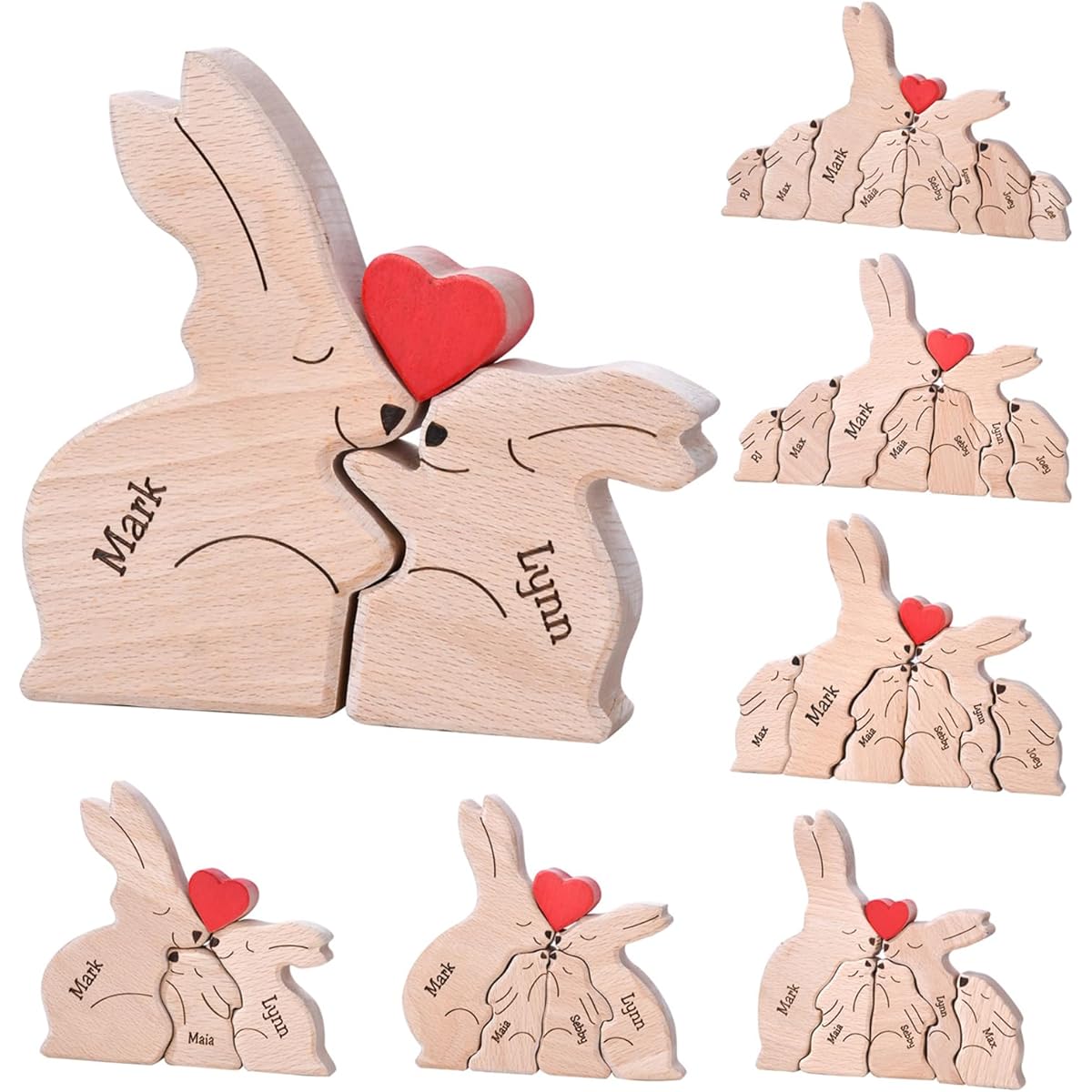 JOBFLY Wooden Bear Puzzle with 2-8 Names Custom Family Name Puzzle Customized Wooden Puzzle Christmas Gift