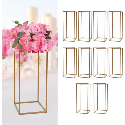 10pcs Flower Stand Gold Flower Display Stand Wedding Metal Flower Rack Column Floor Vase Rectangular Flower Tall Vase Wedding Patio Centerpiece Road Lead Table Decoration Indoor Outdoor