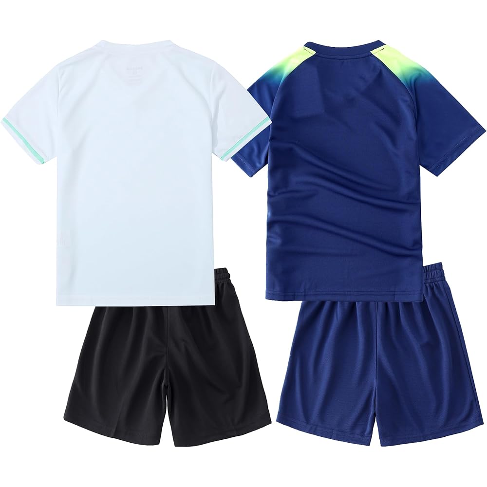 [M2C] Kids Soccer Wear Top and Bottom Set of 4, Soccer Uniform, Jersey Set, Sportswear, Summer, T-shirt, Short Pants, Short Sleeve, Athletic Clothes, White & Navy 120