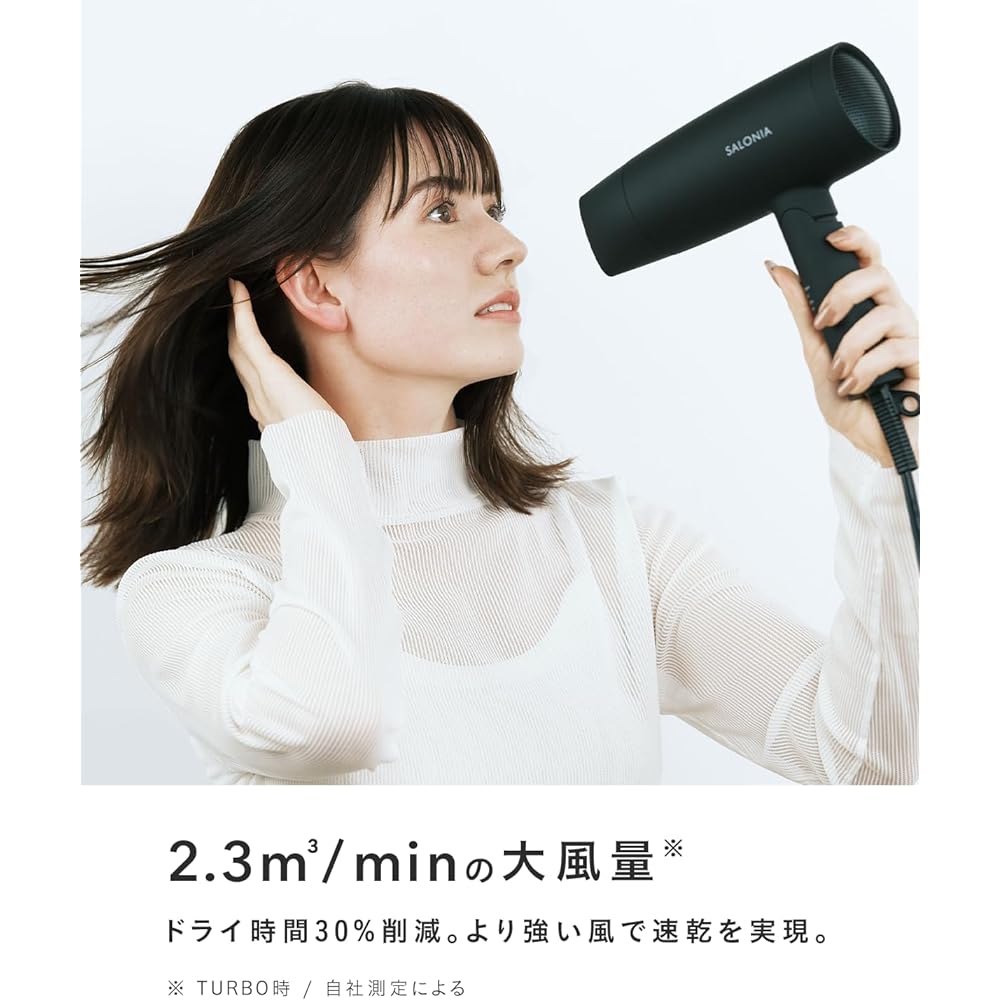 SALONIA | Speedy Ion Dryer [Black] Hair Dryer Large Air Volume Quick Drying Lightweight Negative Ion SL-013BK