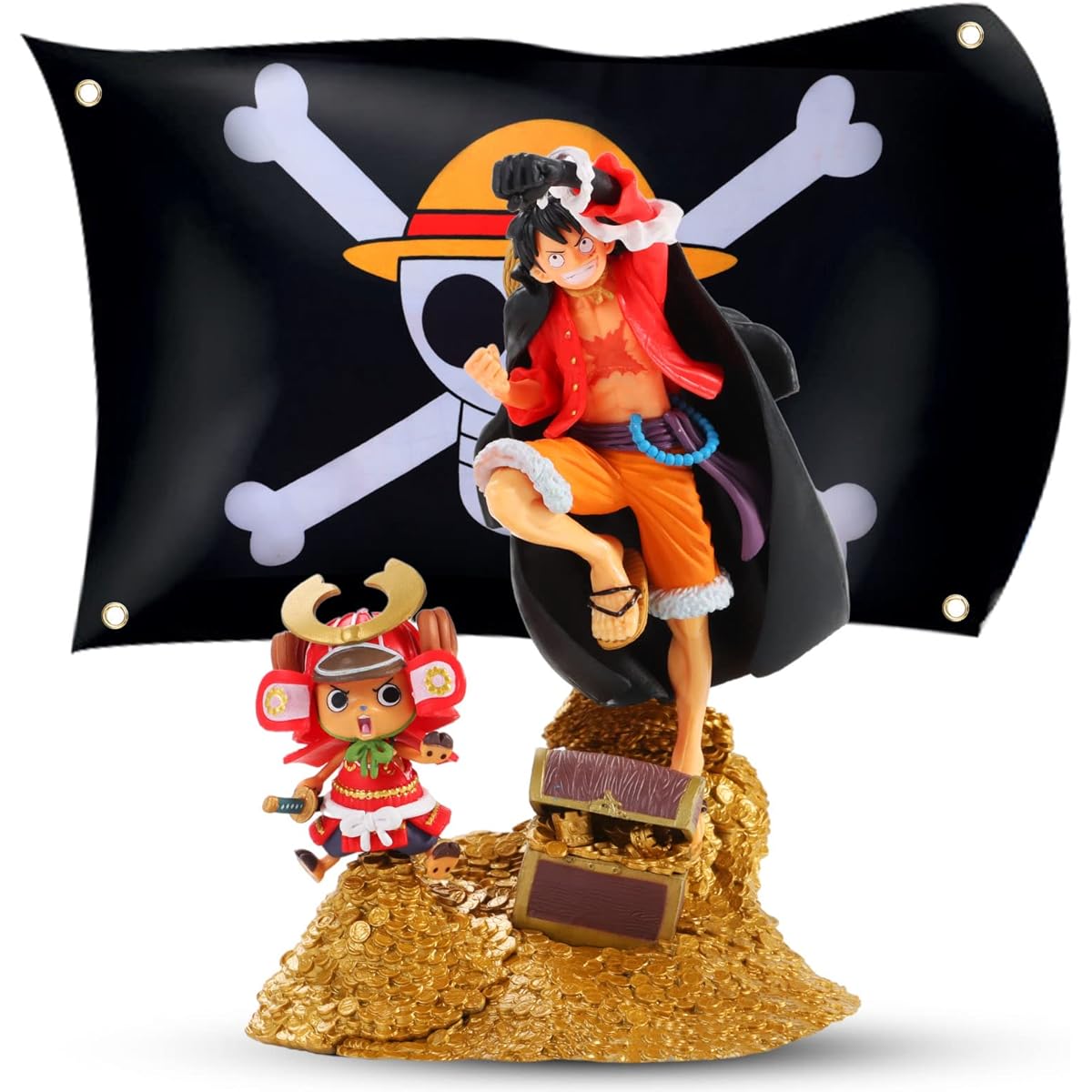 KEFULDA One Piece Luffy Action Figure Set with Flag for Anime Fans