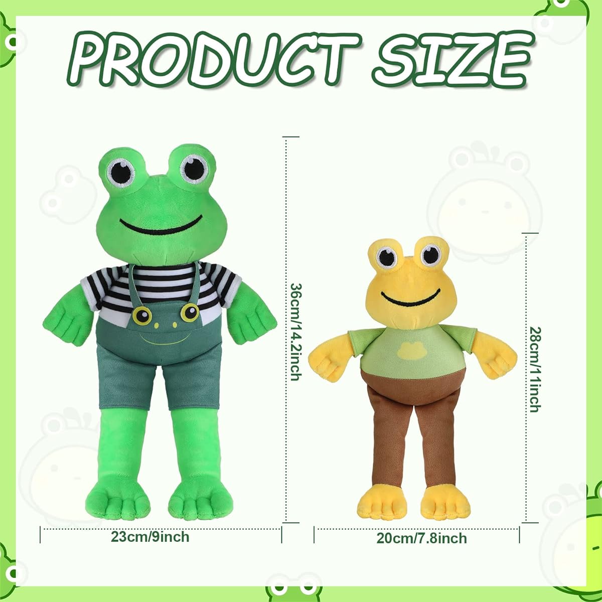 Leitee Frog Plush Toys, Set of 2, 11.8" 9" Frog Stuffed Animals Soft Cute Green Yellow Frog Plush Toys for Home Sofa Decor Birthday Gift Party Favors