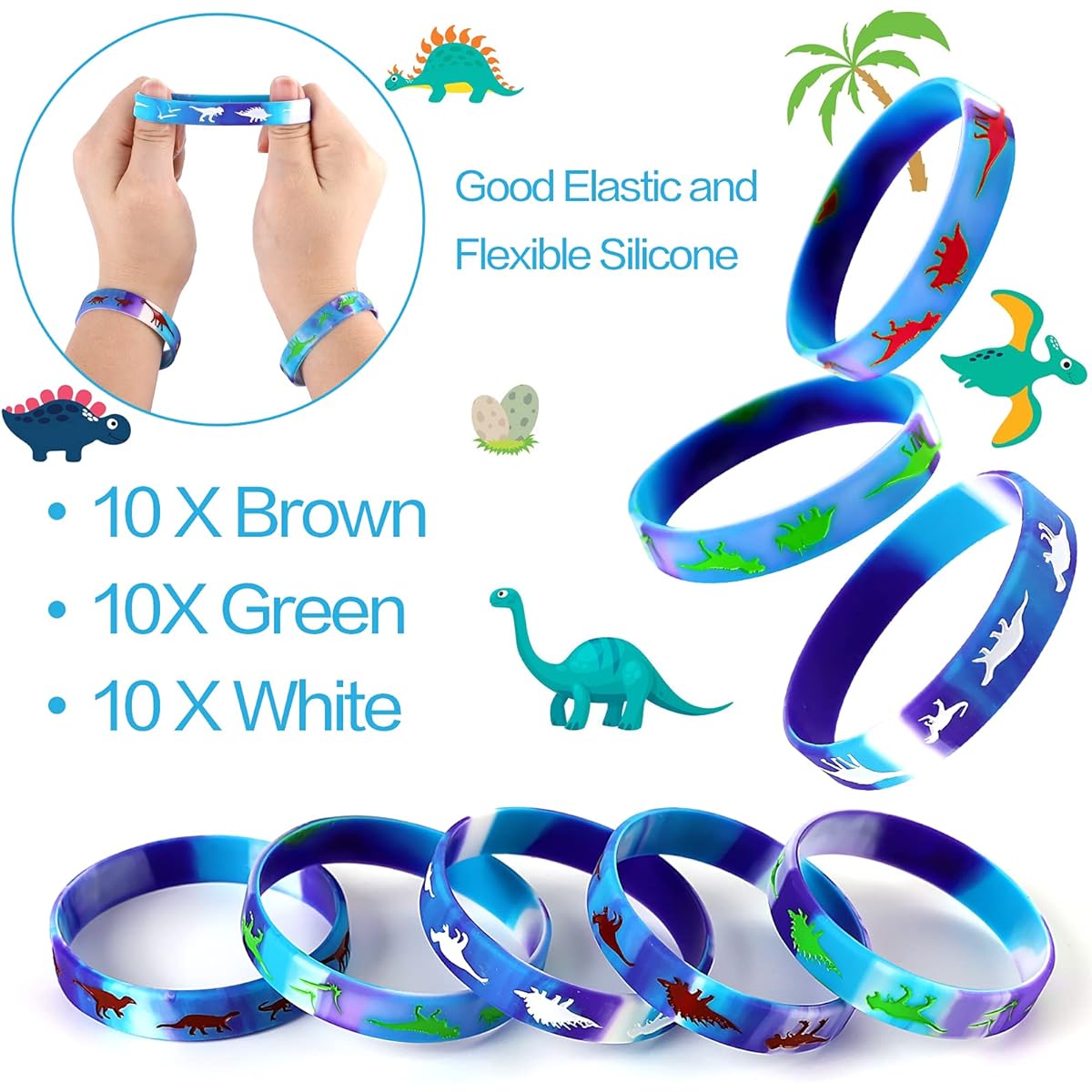 ENKUY Dinosaur Silicone Wristbands Rubber Bracelets Dinosaur World Party Supplies for Dinosaur Theme Party Birthday
