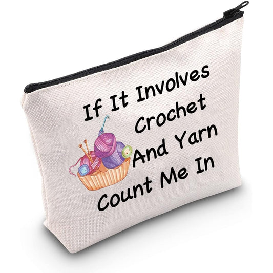 MNIGIU Funny Crochet Project Bag Including Crochet and Yarn Makeup Bag Yarn Lover Gift Knitting Gift, Crochet