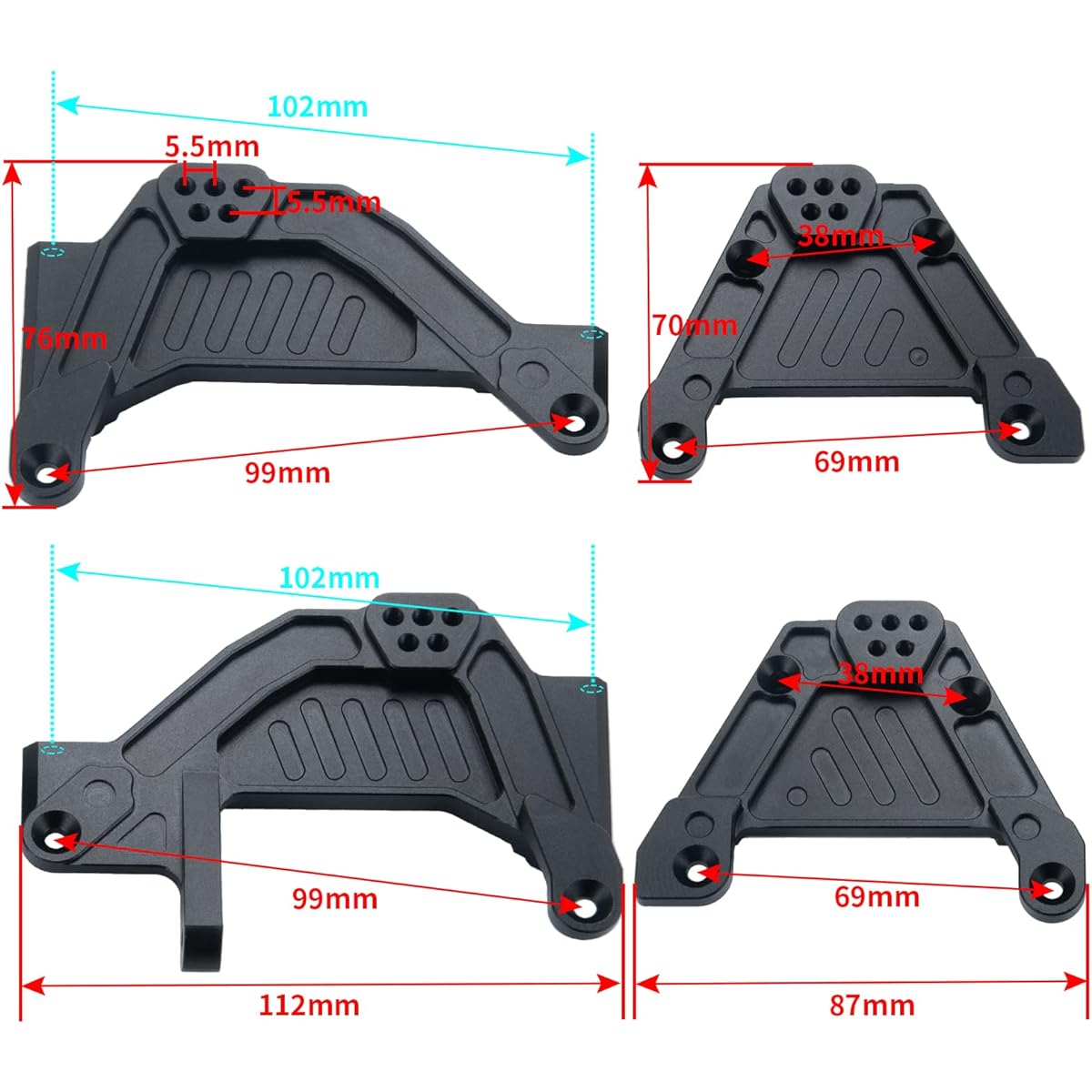 Que-T 1 Set Front Rear Dual Damper Shock Mount for 1/6 Axial SCX6 AXI05000 RC Upgrade Parts