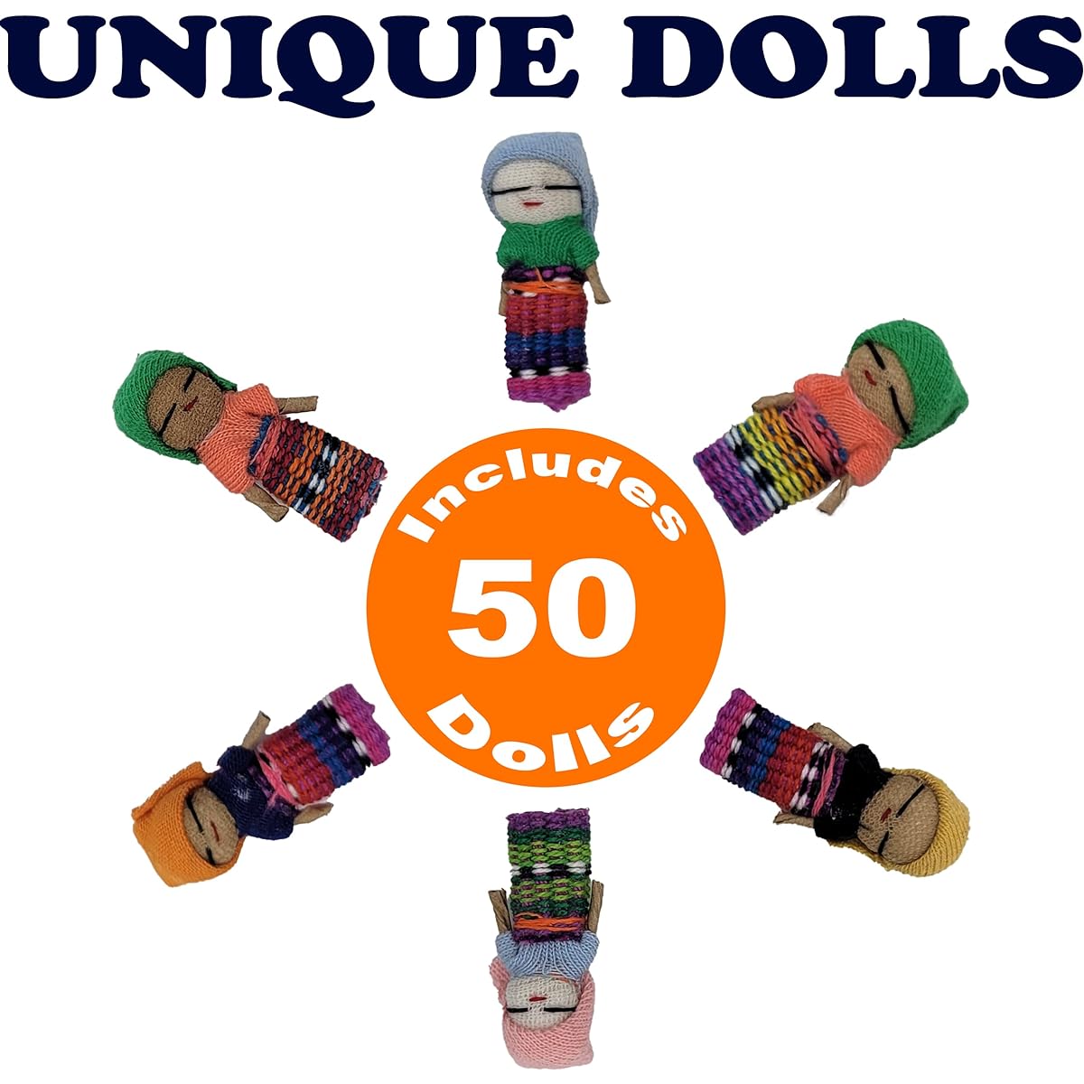5ô2 50 Worry Dolls in Bulk from Guatemala - Guatemalan Dolls - Mayan - Trouble - Anxiety - People - Mexican - (1 in) (50 Pack)