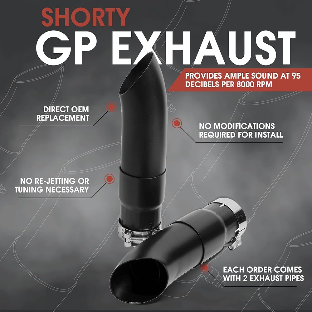 Radiant Cycles Shorty GP Exhaust Motorcycle Slip-On Short Muffler Pipe 2018-2020 Harley-Davidson Dual 1.5" Black with Removable Baffle DB Killer Silencer