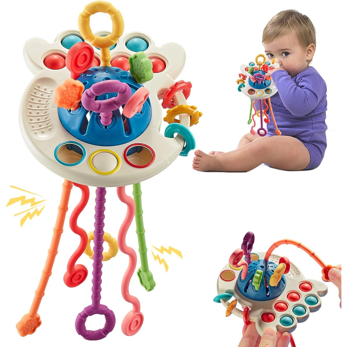 Montessori Toys 18M+ Food Grade Silicone Pull String Activity Toy, Toddler Sensory Toy, Travel Toy, Multi-Sensory Activity Toy for 1 Year Old, Birthday Gift for Toddlers