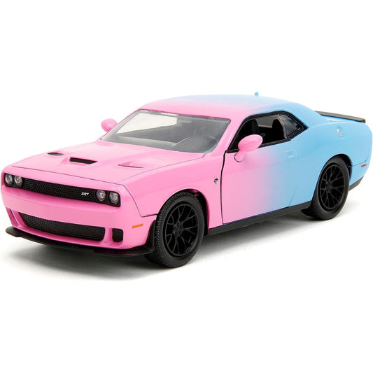Pink Slips 1:24 2015 Dodge Challenger SRT Hellcat Diecast Car Kids and Adult Toys (Light Blue/Pink)