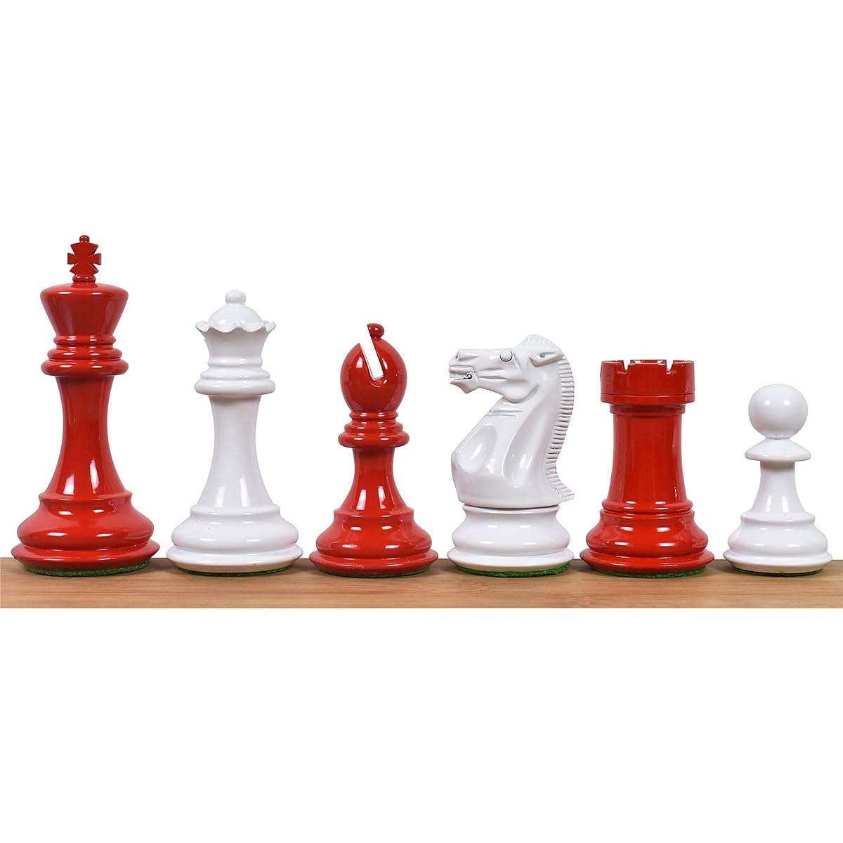 RoyalChessMall - 4.1" Pro Staunton Weighted Red & White Painted Wooden Chess Pieces Set, 4 Queens