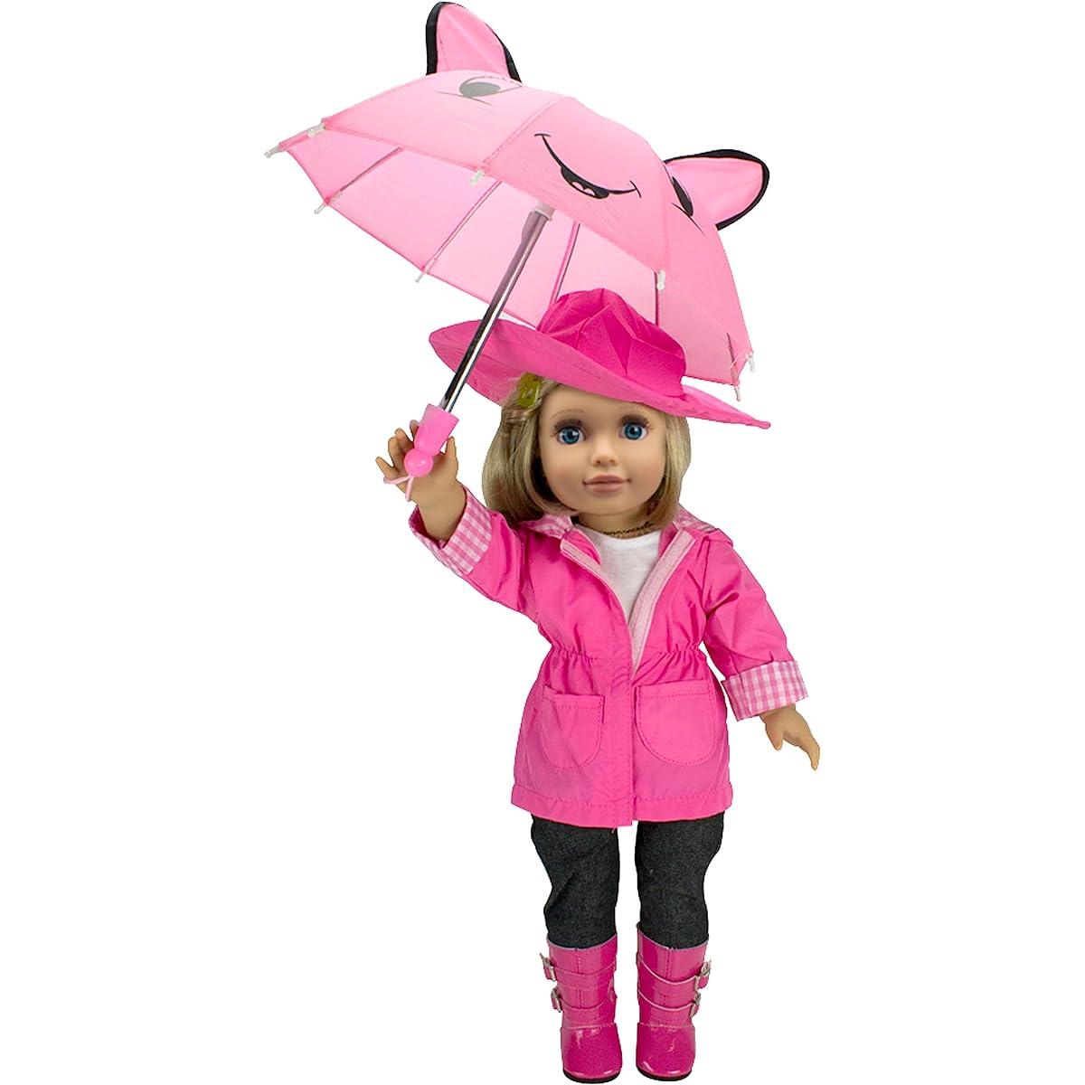 Dress Along Dolly Raincoat Doll Clothes for American Girl Dolls: Includes rain jacket, umbrella, boots, hat, pants, and shirt