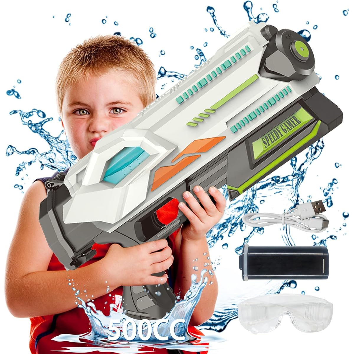 Electric Water Gun for Kids and Adults - Auto-Manual Dual Shooting Modes, Up to 32ft Shooting Range, 500CC Capacity, Squirt Blaster Gun for Summer, Pool, Beach, Outdoor Activities