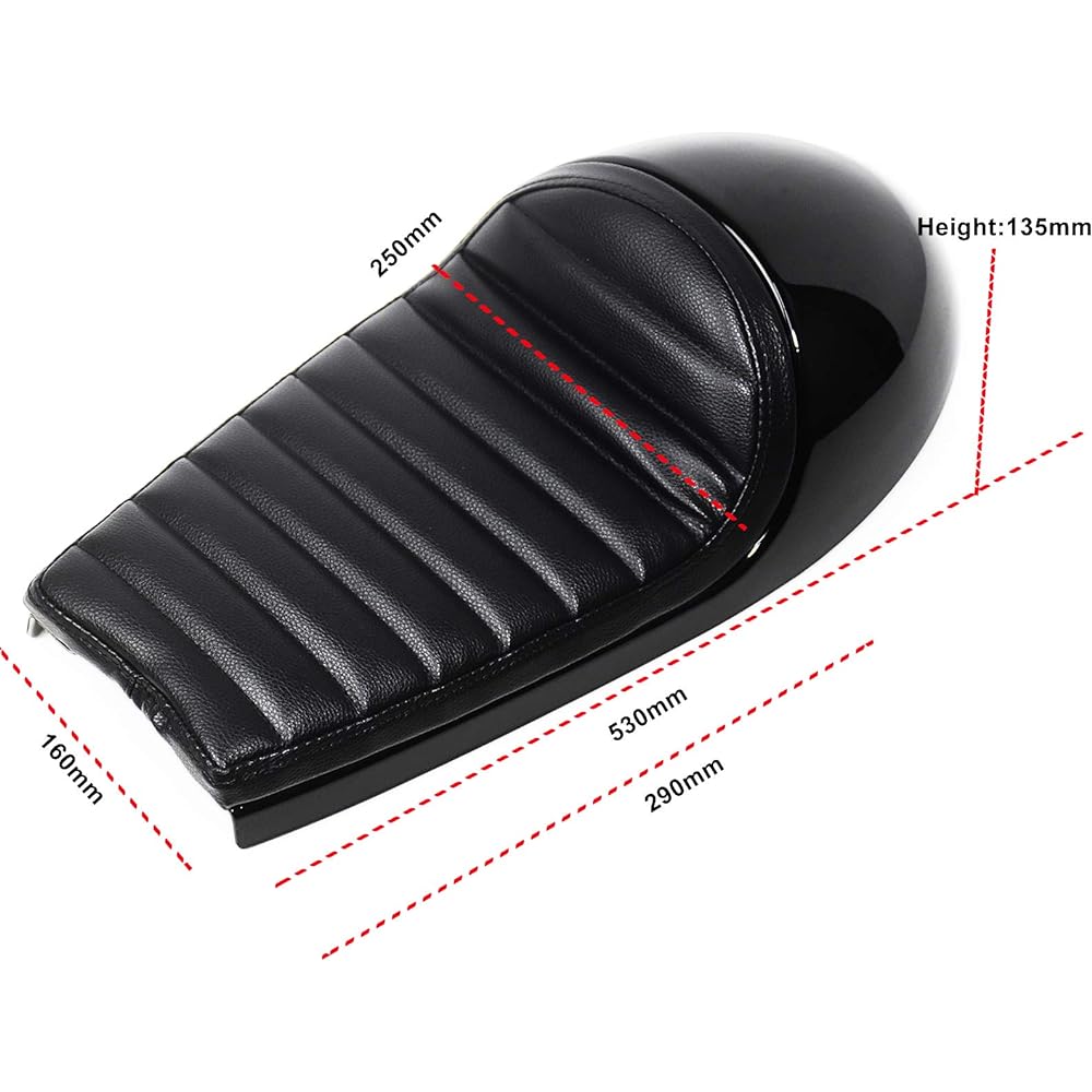 DKMOTORK 0391 Motorcycle Hump Cafe Racer Seat All Black (Gloss Black Finish, Subframe Change Required)